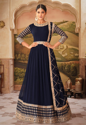 Georgette Abaya Style Suit in Navy Blue