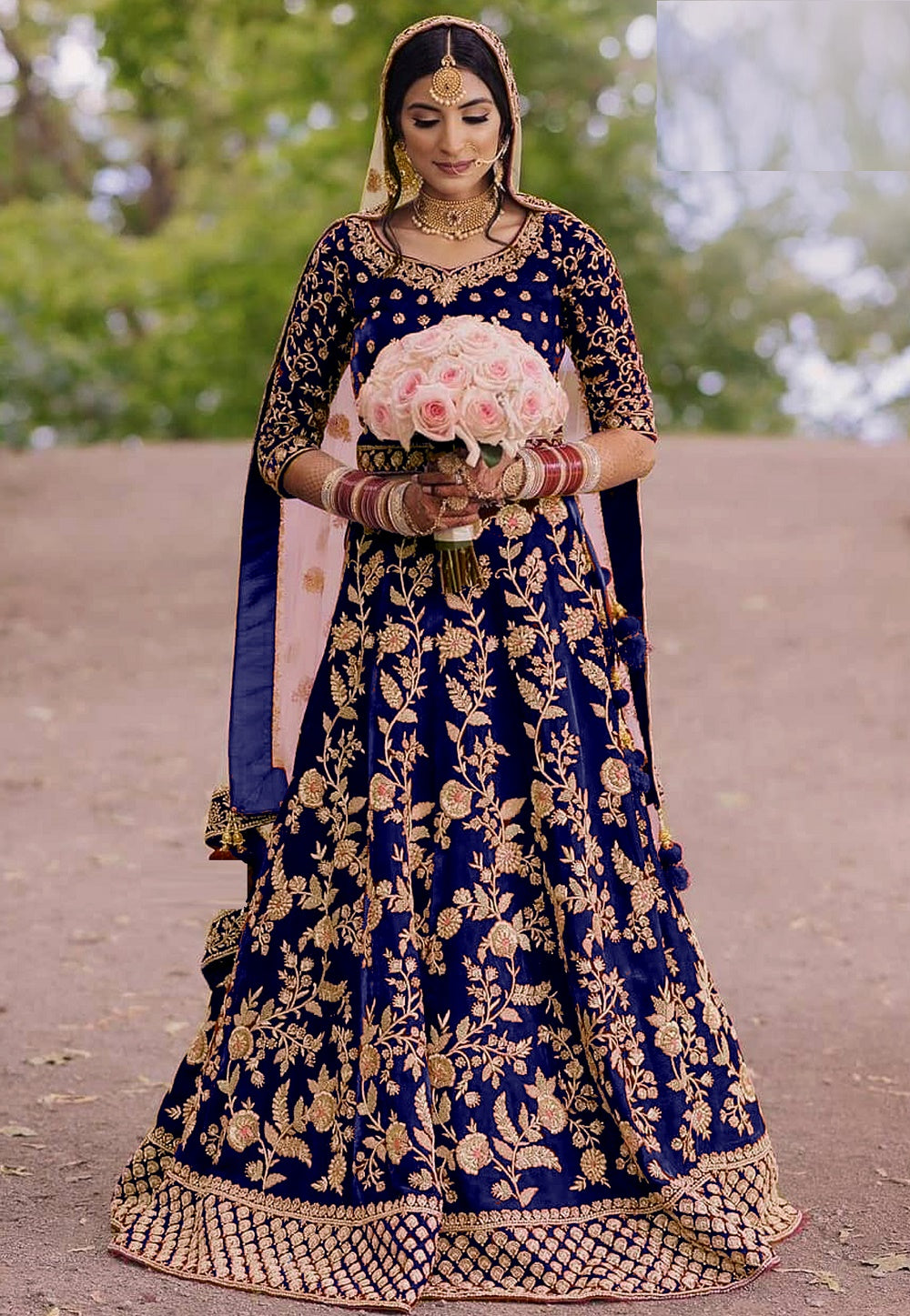Embroidered Velvet Abaya Style Suit in Royal Blue