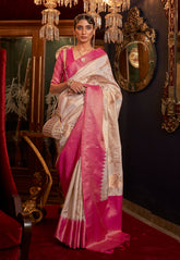 Art Silk Woven Saree in Cream
