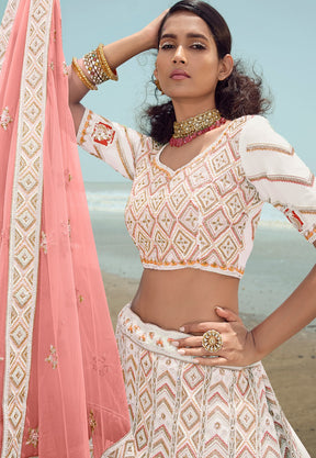 Georgette Embroidered Lehenga in Off White
