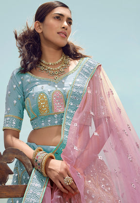 Organza Embroidered Lehenga in Sky Blue