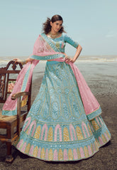 Organza Embroidered Lehenga in Sky Blue