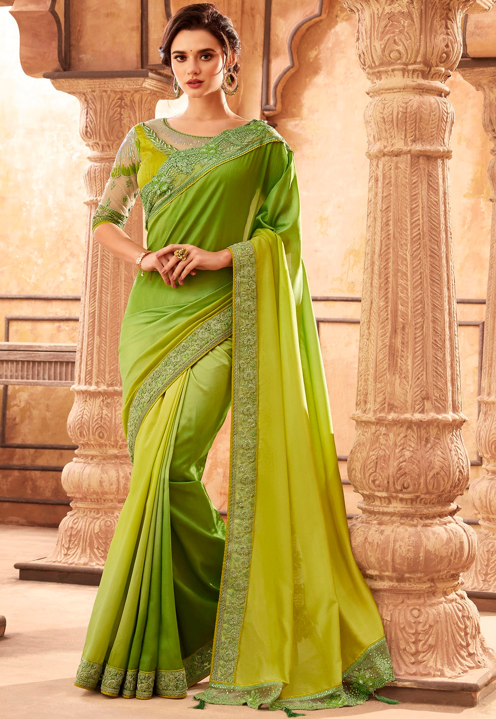 Ombre Art Silk Saree in Green