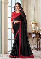 Georgette Silk Embroidered Saree in Black
