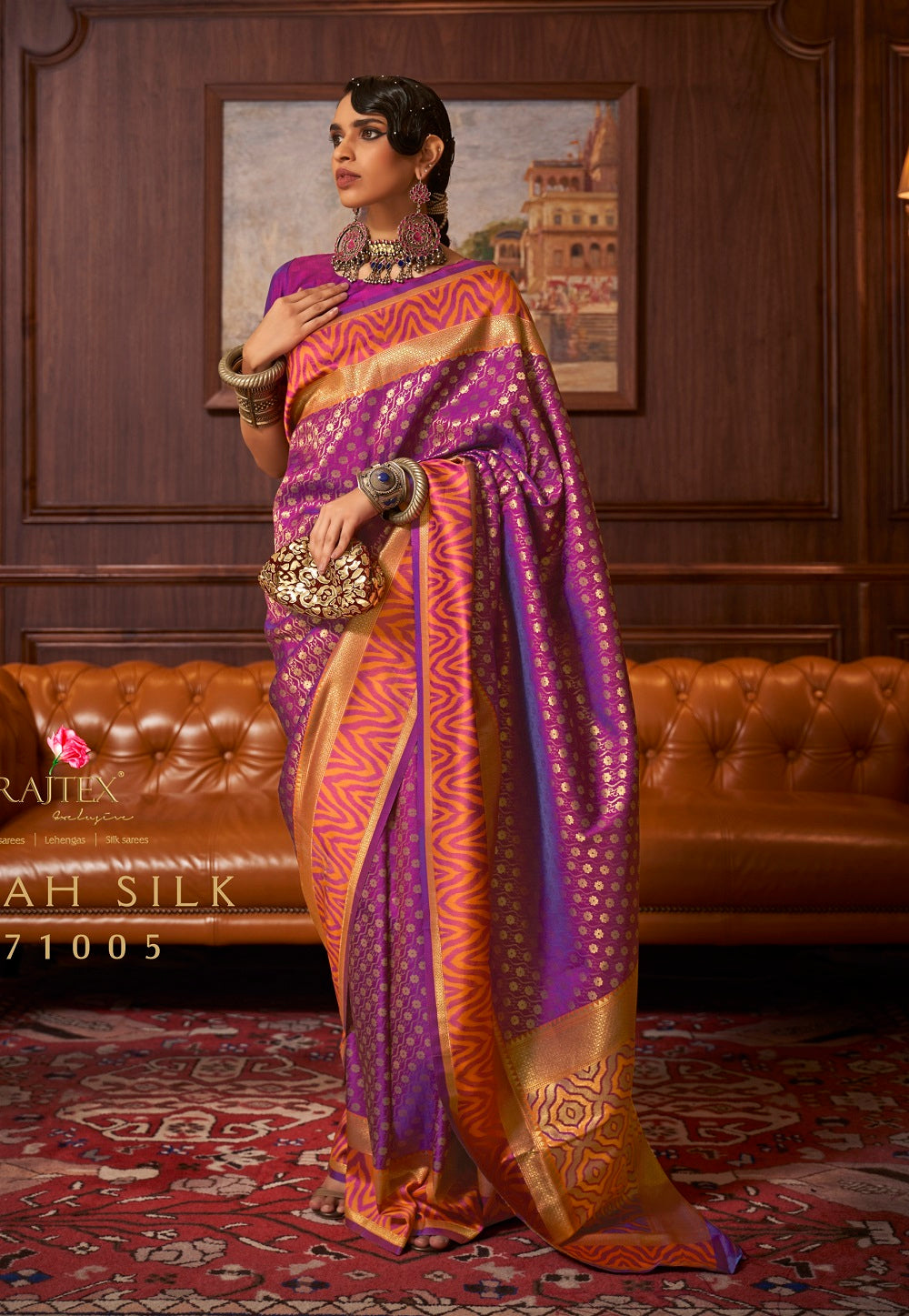 Art Silk Woven Saree in Indigo Purple
