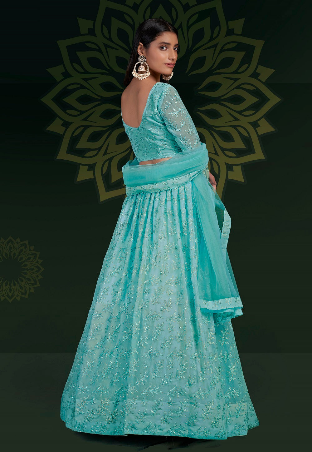 Georgette Embroidered Lehenga in Sky Blue
