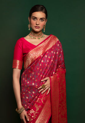 Woven Embroidered Art Silk Saree in Red