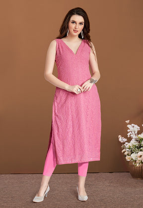 Chikankari Georgette Straight Suit in Pink
