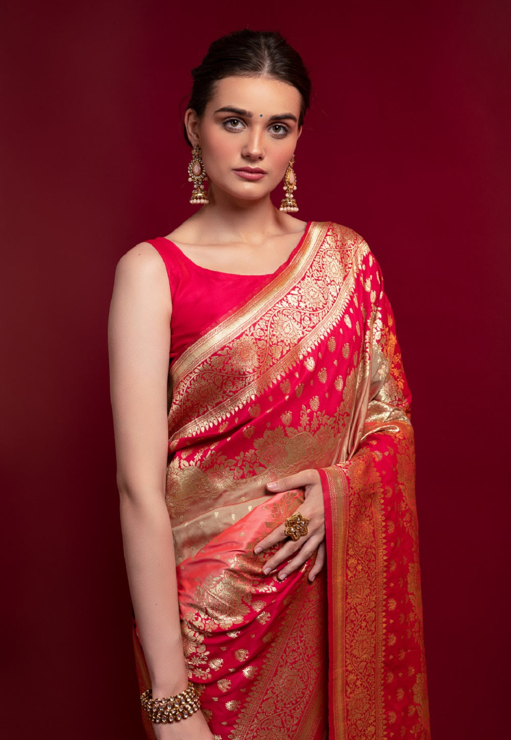 Woven Embroidered Art Silk Saree in Pink