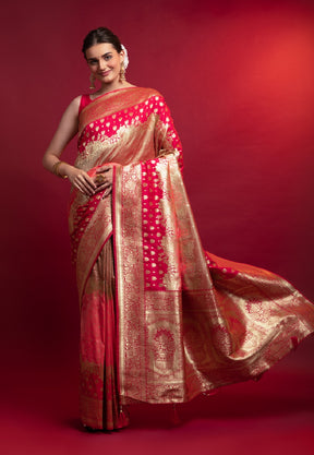 Woven Embroidered Art Silk Saree in Pink