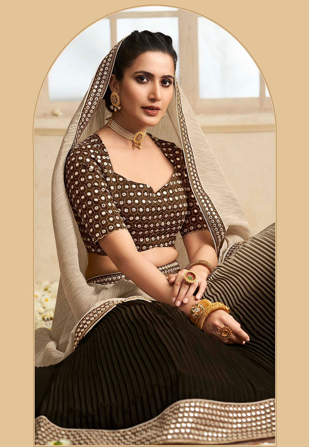 Chinon  Lehenga in shaded Brown Color