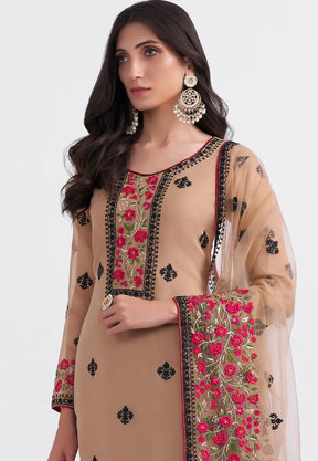 Georgette Embroidered Pakistani Suit in Beige