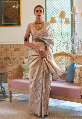 Art Silk Woven Saree in Light Grey