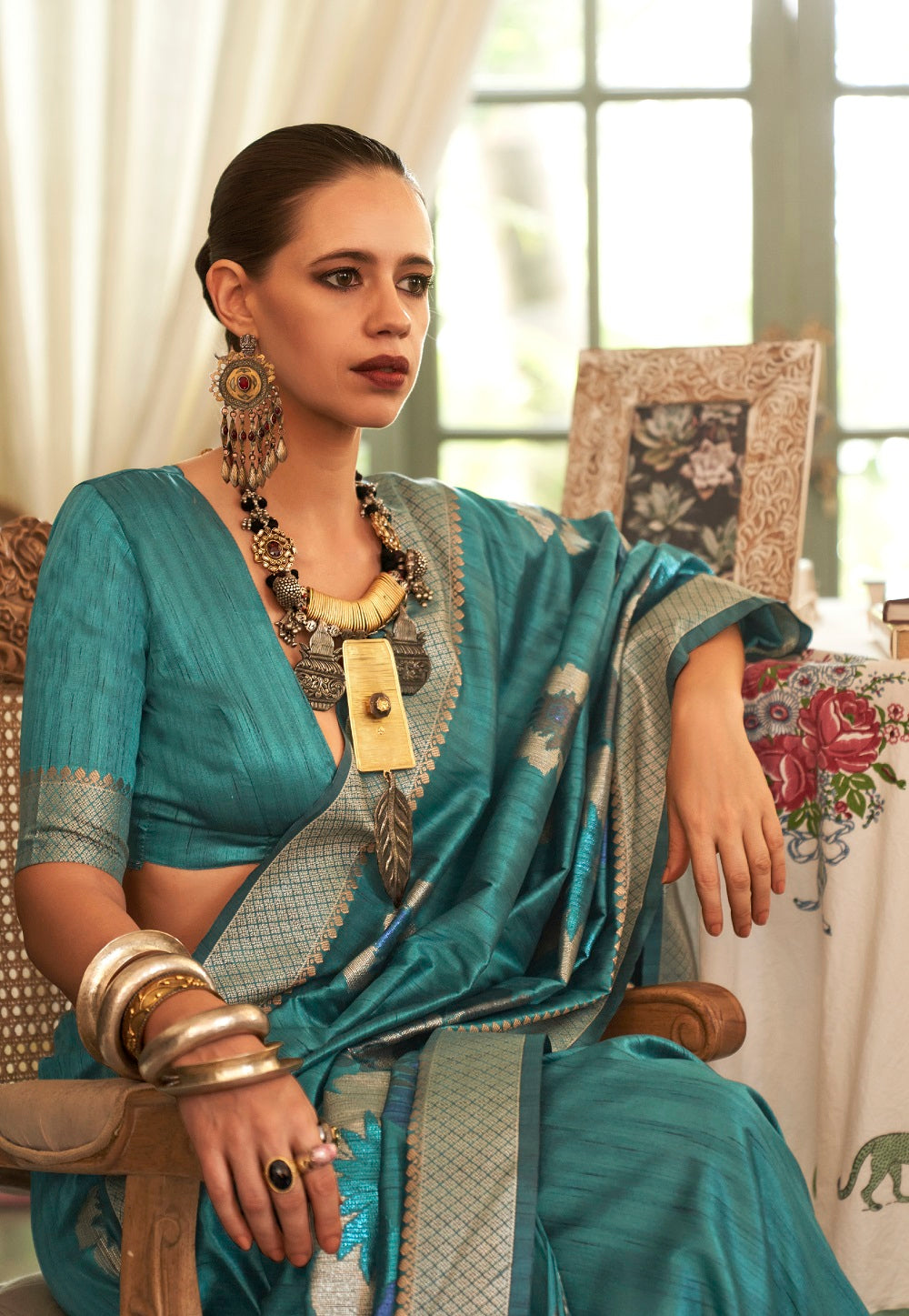 Art Silk Woven Saree in Turquoise