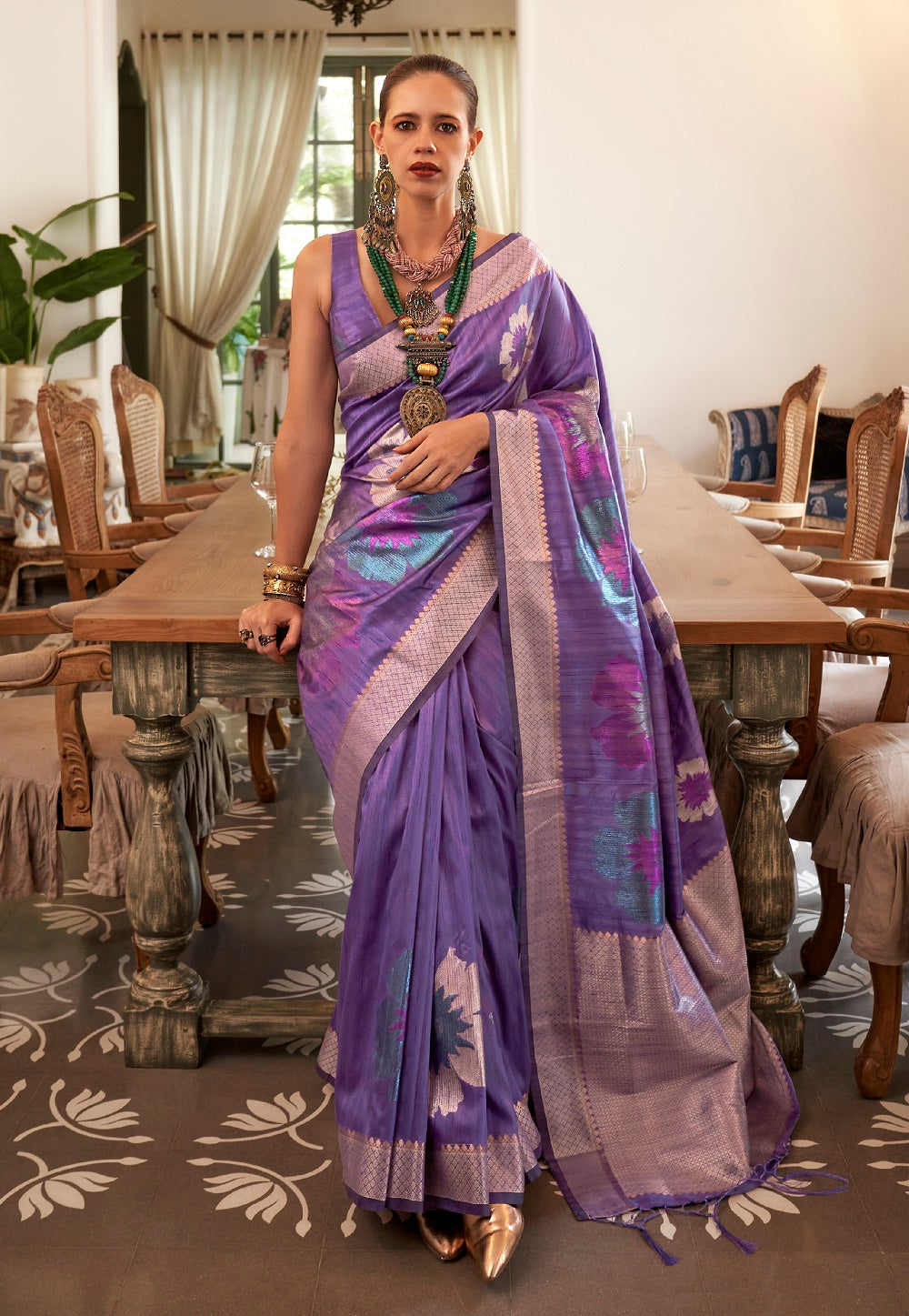 Art Silk Woven Saree in Purple