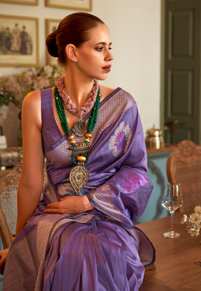 Art Silk Woven Saree in Purple
