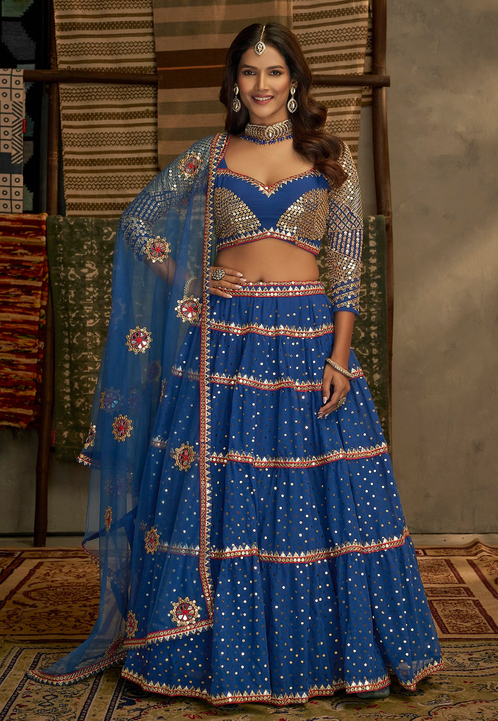 Georgette Embroidered Lehenga in Blue
