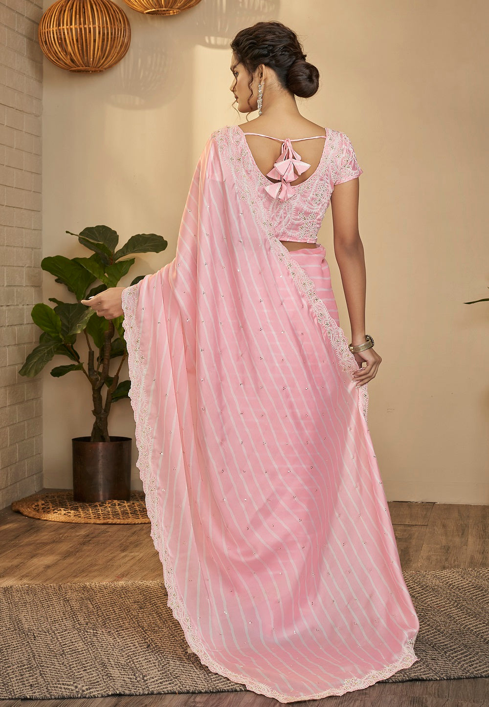 Art Silk Embroidered Saree in Pink