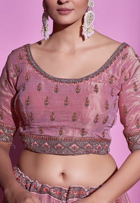 Art Silk Embroidered Lehenga in Pink