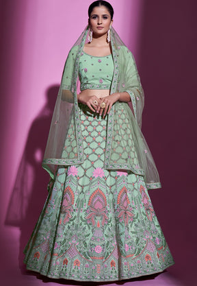 Georgette Embroidered Lehenga in Pastel Green