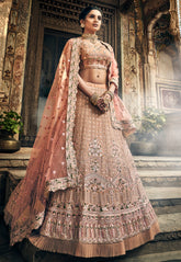 Georgette Embroidered Lehenga in Light Peach