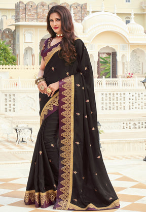 Art Silk Embroidered Saree in Black