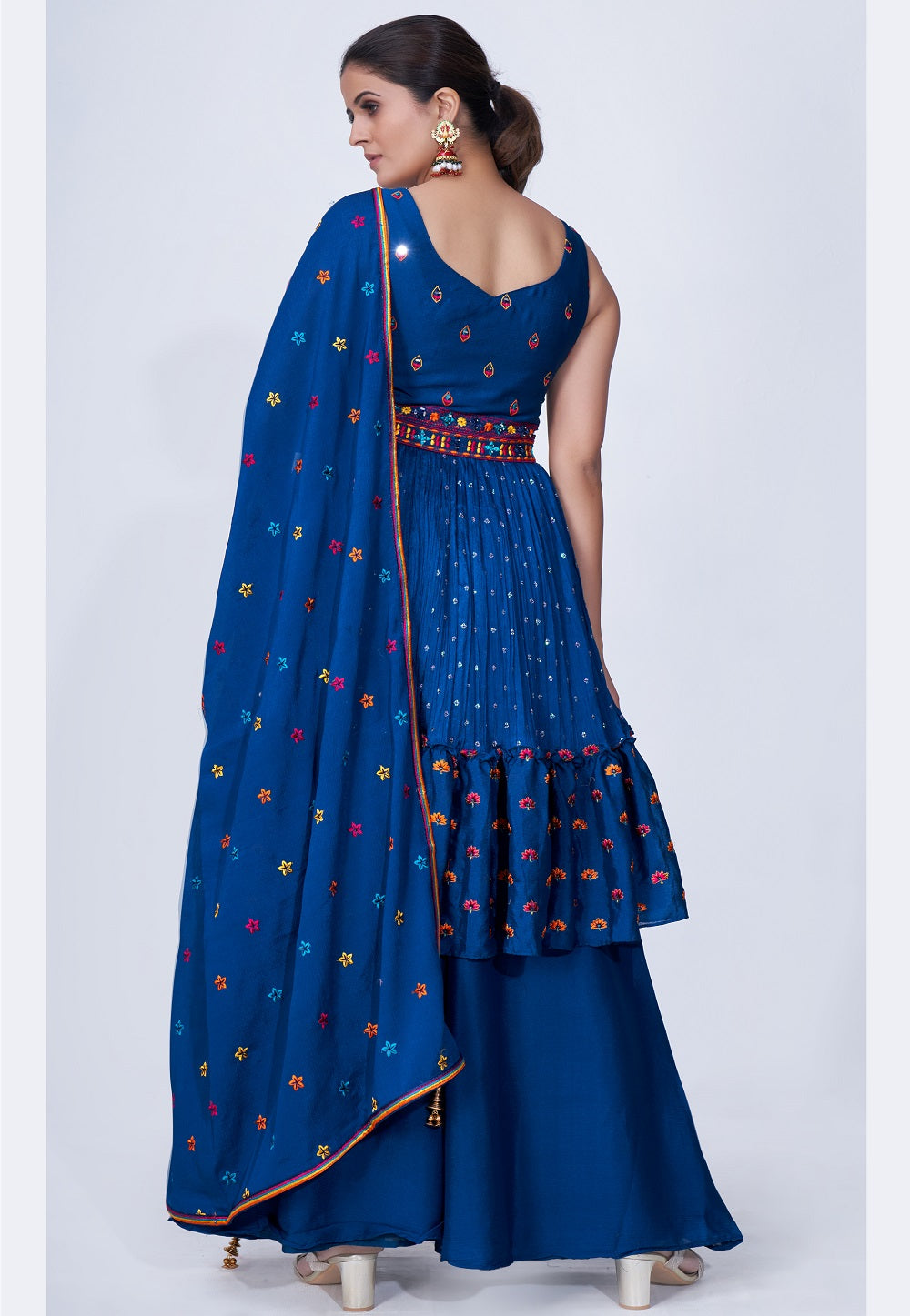 Chinon Chiffon Embroidered Pakistani Suit in Navy Blue