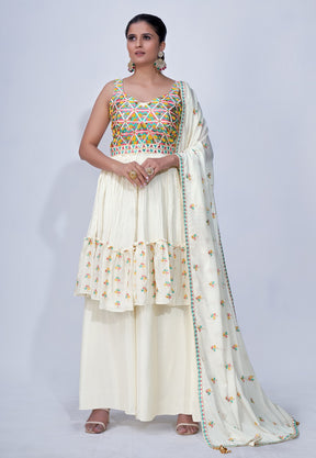 Chinon Chiffon Embroidered Pakistani Suit in Off White