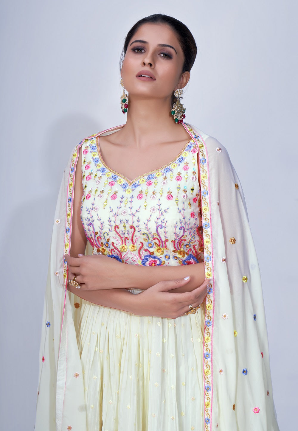 Chinon Chiffon Embroidered Pakistani Suit in Off White