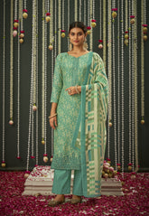 Embroidered Cotton Pakistani Suit in Sea Green