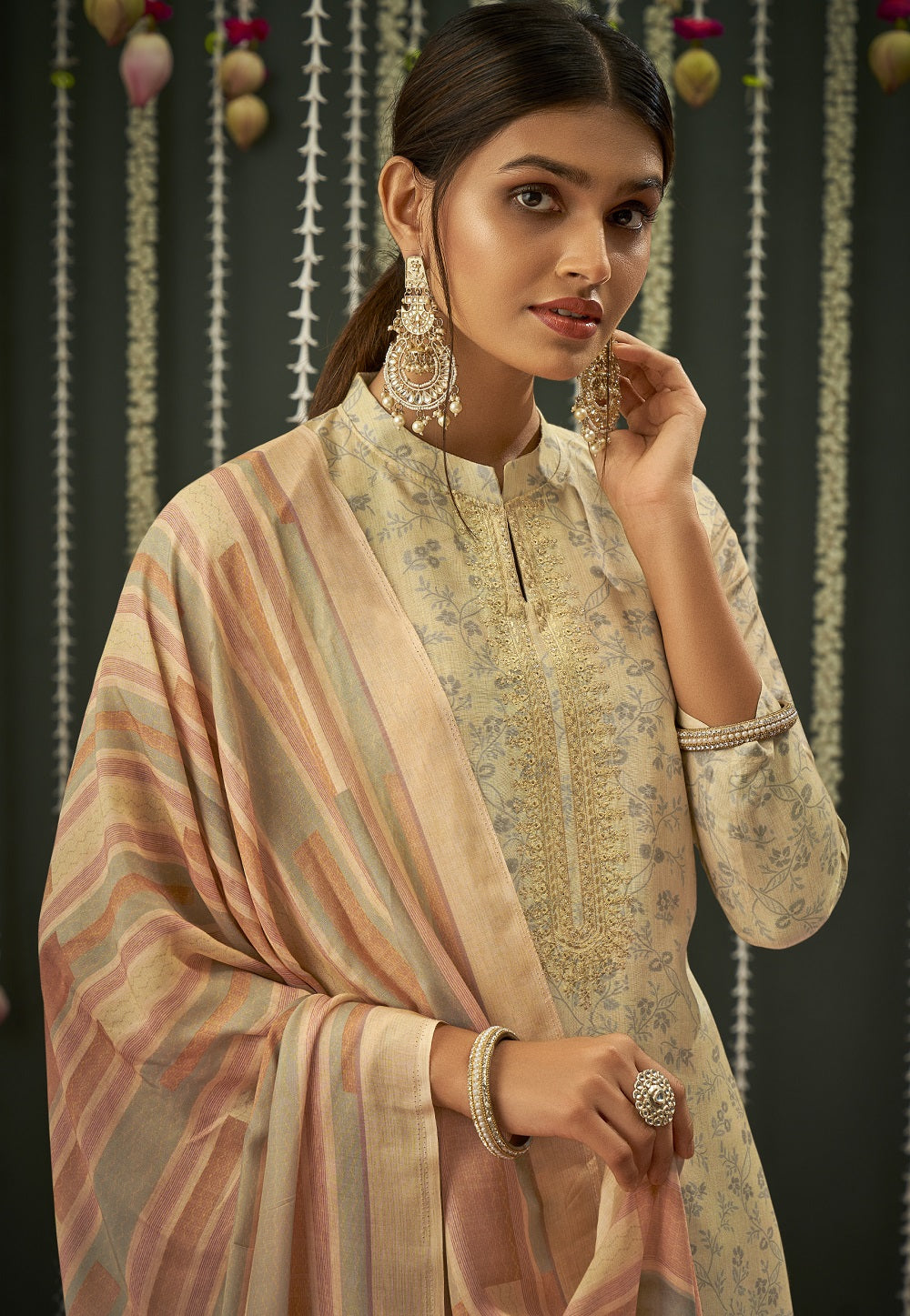 Cotton Embroidered Pakistani Suit in Light Yellow