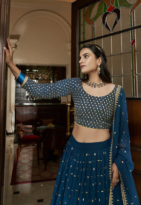 Georgette Embroidered Lehenga in Teal Blue