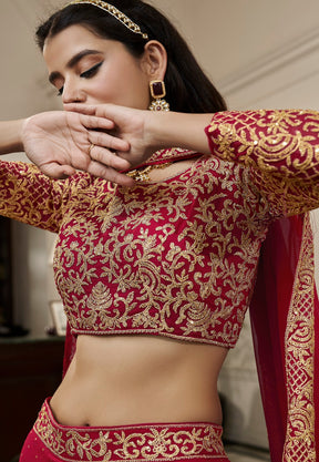 Georgette Embroidered Lehenga in Red