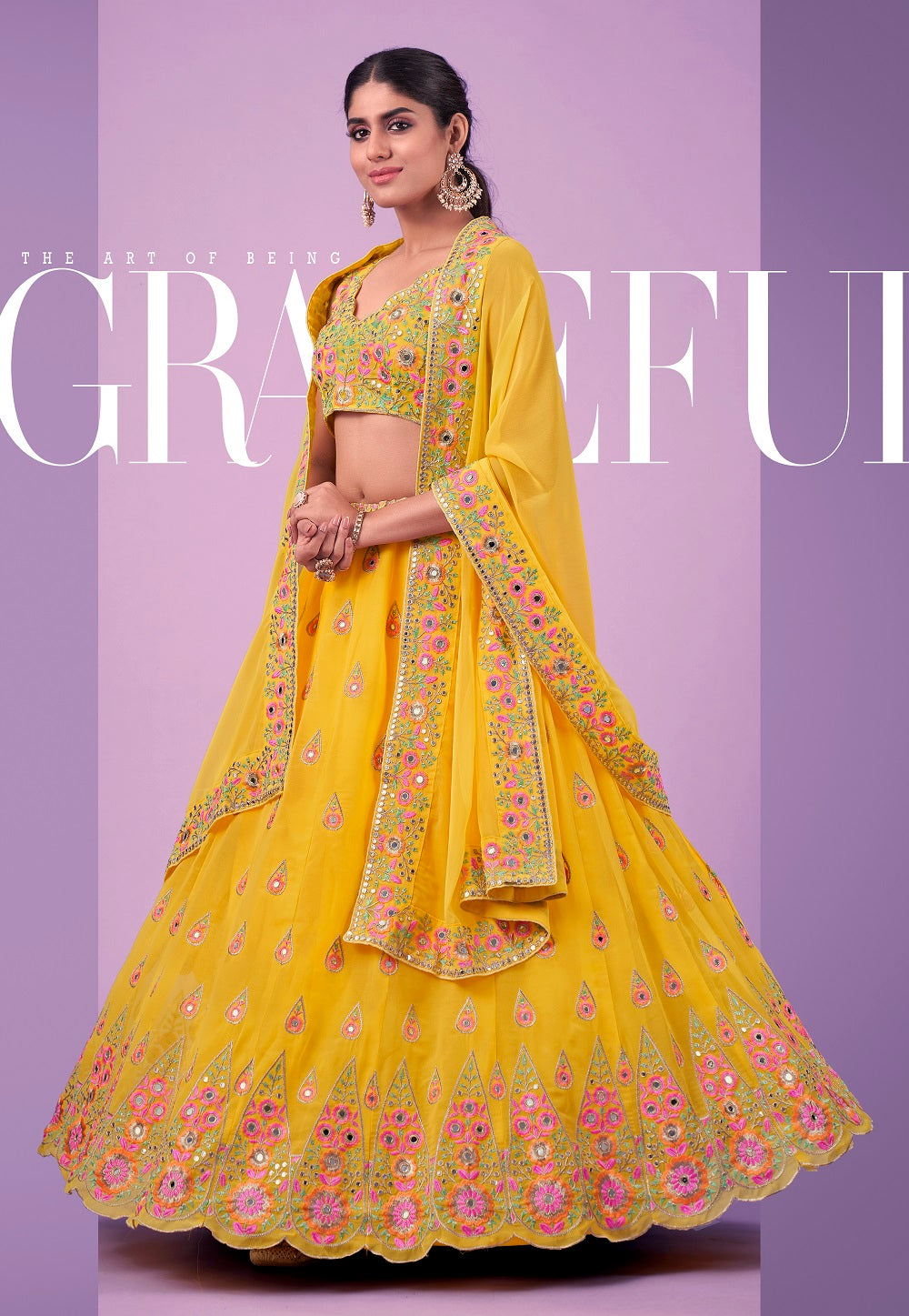 Georgette Embroidered Lehenga in Yellow