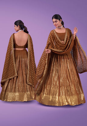 Georgette Embroidered Lehenga in Brown