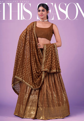 Georgette Embroidered Lehenga in Brown