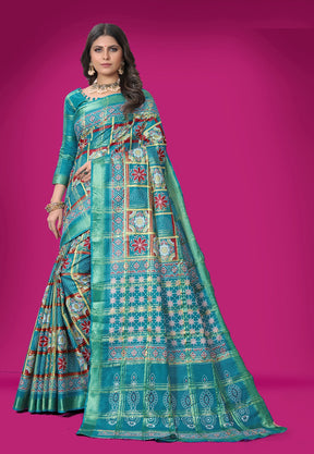 Woven Cotton Saree in Teal Blue