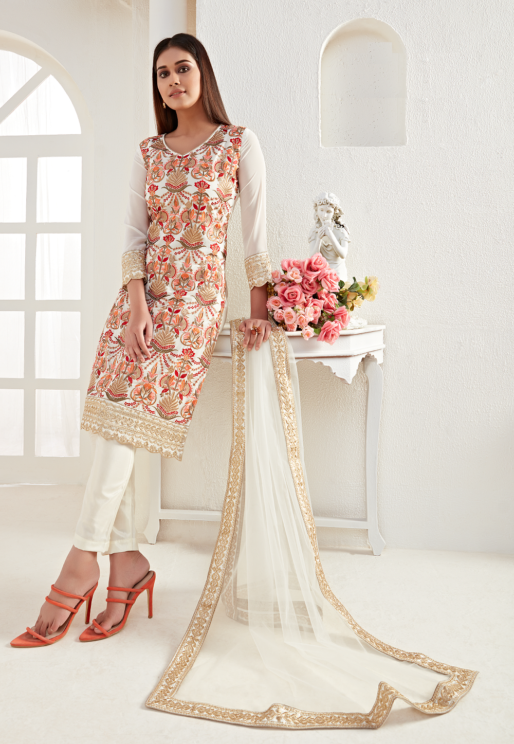 Embroidered Pure Georgette Pakistani Suit in Cream