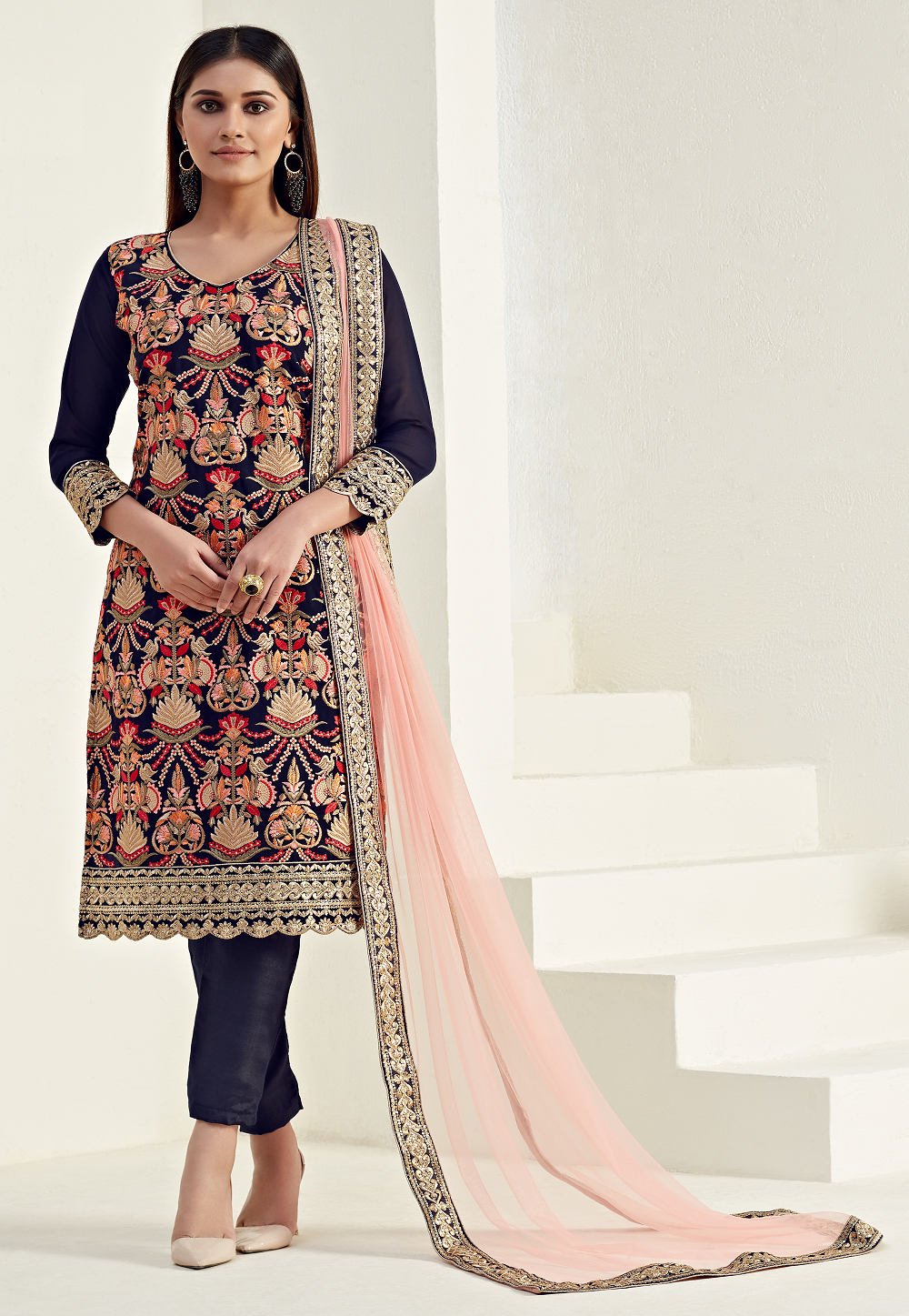 Embroidered Pure Georgette Pakistani Suit in Dark Blue