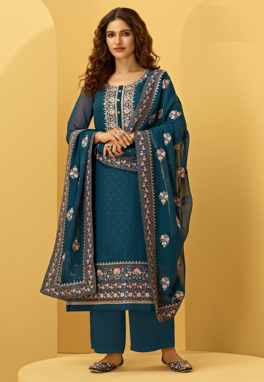Georgette Embroidered Pakistani Suit in Teal Blue