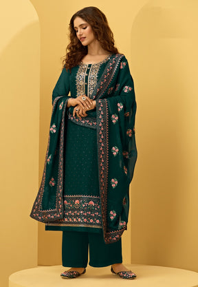 Georgette Embroidered Pakistani Suit in Green