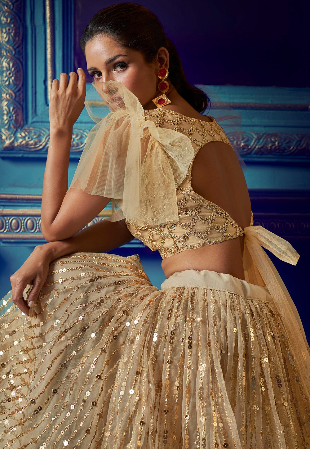 Seductive Dusky Beige Sequins embroidered net fabric lehenga choli for  bride - MEGHALYA - 3378920