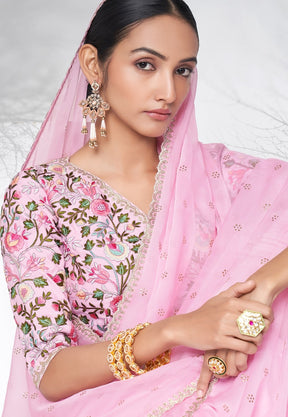 Organza Embroidered Saree in Pink