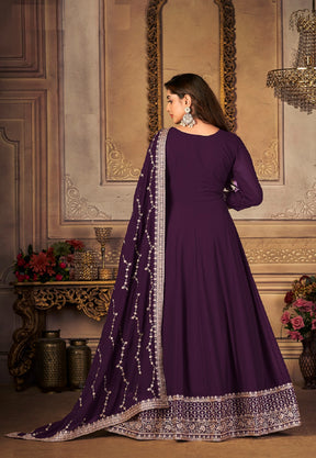 Georgette Embroidered Abaya Style Suit in Purple
