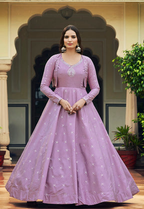 Cotton Embroidered Gown in Light Purple