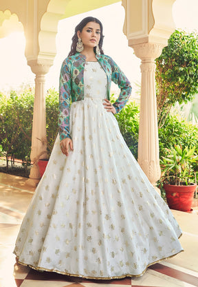 Cotton Embroidered Gown in Off White