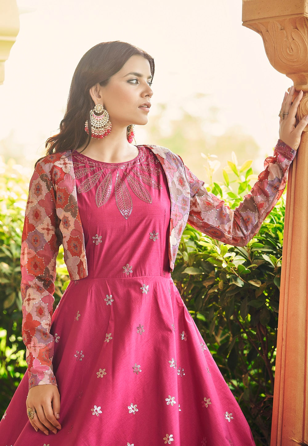 Cotton Embroidered Gown in Pink