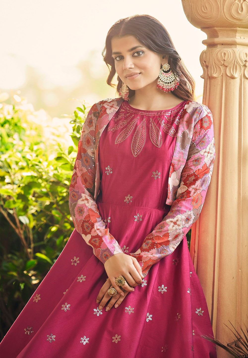 Cotton Embroidered Gown in Pink