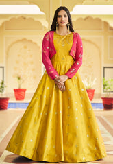 Cotton Embroidered Gown in Yellow