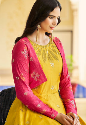 Cotton Embroidered Gown in Yellow